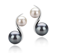 Par de pendientes de perlas Perla de Agua Dulce de calidad AA de 5 a 8mm en color Negro