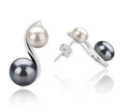 Par de pendientes de perlas Perla de Agua Dulce de calidad AA de 5 a 8mm en color Negro