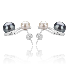 Par de pendientes de perlas Perla de Agua Dulce de calidad AA de 5 a 8mm en color Negro