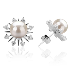 Par de pendientes de perlas Perla de Agua Dulce de calidad AAAA de 7 a 8mm en color Blanco