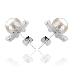 Par de pendientes de perlas Perla de Agua Dulce de calidad AAAA de 7 a 8mm en color Blanco