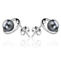 Par de pendientes de perlas Perla de Agua Dulce de calidad AAAA de 6 a 7mm en color Negro