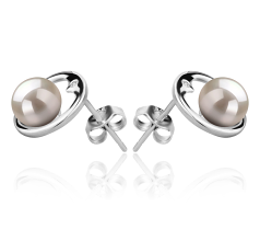 Par de pendientes de perlas Perla de Agua Dulce de calidad AAAA de 6 a 7mm en color Blanco