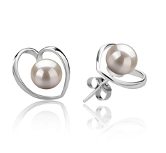 Par de pendientes de perlas Perla de Agua Dulce de calidad AAAA de 6 a 7mm en color Blanco