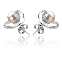 Par de pendientes de perlas Perla de Agua Dulce de calidad AAAA de 6 a 7mm en color Blanco