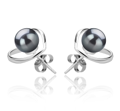 Par de pendientes de perlas Perla de Agua Dulce de calidad AAAA de 6 a 7mm en color Negro