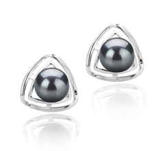 Par de pendientes de perlas Perla de Agua Dulce de calidad AAAA de 6 a 7mm en color Negro