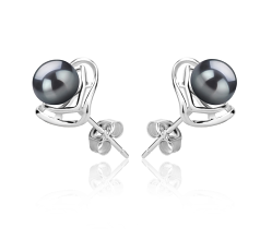 Par de pendientes de perlas Perla de Agua Dulce de calidad AAAA de 6 a 7mm en color Negro