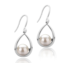 Par de pendientes de perlas Perla de Agua Dulce de calidad AAAA de 7 a 8mm en color Blanco