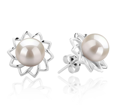 Par de pendientes de perlas Perla de Agua Dulce de calidad AAAA de 7 a 8mm en color Blanco