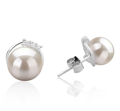 Par de pendientes de perlas Perla de Agua Dulce de calidad AAAA de 7 a 8mm en color Blanco