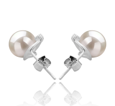 Par de pendientes de perlas Perla de Agua Dulce de calidad AAAA de 7 a 8mm en color Blanco