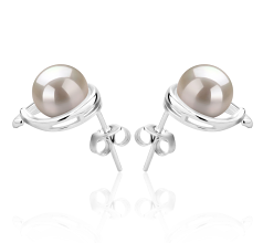 Par de pendientes de perlas Perla de Agua Dulce de calidad AAAA de 7 a 8mm en color Blanco