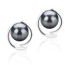 Par de pendientes de perlas Perla de Agua Dulce de calidad AAAA de 7 a 8mm en color Negro