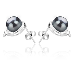 Par de pendientes de perlas Perla de Agua Dulce de calidad AAAA de 7 a 8mm en color Negro