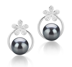 Par de pendientes de perlas Perla de Agua Dulce de calidad AAAA de 7 a 8mm en color Negro