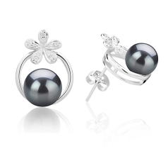 Par de pendientes de perlas Perla de Agua Dulce de calidad AAAA de 7 a 8mm en color Negro