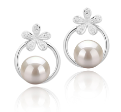 Par de pendientes de perlas Perla de Agua Dulce de calidad AAAA de 7 a 8mm en color Blanco