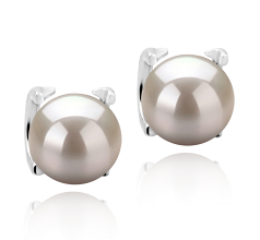 Par de pendientes de perlas Perla de Agua Dulce de calidad AAAA de 7 a 8mm en color Blanco