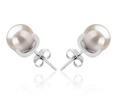 Par de pendientes de perlas Perla de Agua Dulce de calidad AAAA de 7 a 8mm en color Blanco