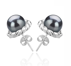 Par de pendientes de perlas Perla de Agua Dulce de calidad AAAA de 8 a 9mm en color Negro