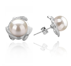 Par de pendientes de perlas Perla de Agua Dulce de calidad AAAA de 8 a 9mm en color Blanco