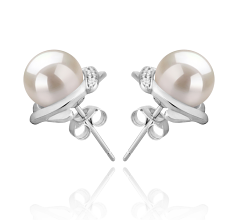 Par de pendientes de perlas Perla de Agua Dulce de calidad AAAA de 8 a 9mm en color Blanco