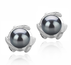 Par de pendientes de perlas Perla de Agua Dulce de calidad AAAA de 8 a 9mm en color Negro