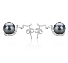 Par de pendientes de perlas Perla de Agua Dulce de calidad AAAA de 8 a 9mm en color Negro