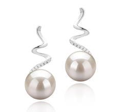 Par de pendientes de perlas Perla de Agua Dulce de calidad AAAA de 8 a 9mm en color Blanco