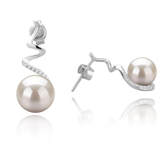 Par de pendientes de perlas Perla de Agua Dulce de calidad AAAA de 8 a 9mm en color Blanco