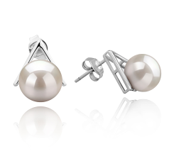 Par de pendientes de perlas Perla de Agua Dulce de calidad AAAA de 8 a 9mm en color Blanco