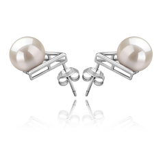 Par de pendientes de perlas Perla de Agua Dulce de calidad AAAA de 8 a 9mm en color Blanco