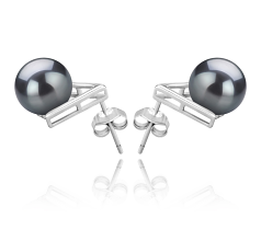 Par de pendientes de perlas Perla de Agua Dulce de calidad AAAA de 8 a 9mm en color Negro