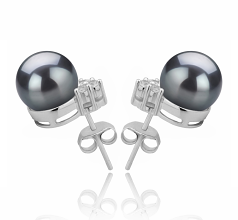 Par de pendientes de perlas Perla de Agua Dulce de calidad AAAA de 8 a 9mm en color Negro
