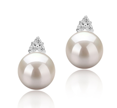 Par de pendientes de perlas Perla de Agua Dulce de calidad AAAA de 8 a 9mm en color Blanco