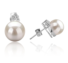 Par de pendientes de perlas Perla de Agua Dulce de calidad AAAA de 8 a 9mm en color Blanco