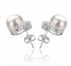 Par de pendientes de perlas Perla de Agua Dulce de calidad AAAA de 8 a 9mm en color Blanco