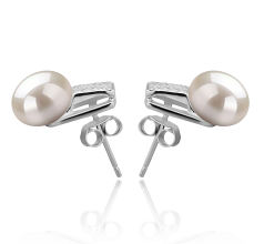 Par de pendientes de perlas Perla de Agua Dulce de calidad AAA de 8 a 9mm en color Blanco