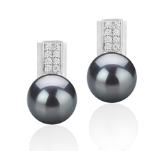 Par de pendientes de perlas Perla de Agua Dulce de calidad AAA de 8 a 9mm en color Negro