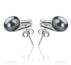 Par de pendientes de perlas Perla de Agua Dulce de calidad AAA de 8 a 9mm en color Negro