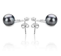 Par de pendientes de perlas Perla de Agua Dulce de calidad AAAA de 8 a 9mm en color Negro