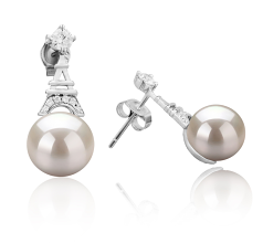 Par de pendientes de perlas Perla de Agua Dulce de calidad AAAA de 8 a 9mm en color Blanco