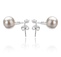 Par de pendientes de perlas Perla de Agua Dulce de calidad AAAA de 8 a 9mm en color Blanco
