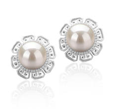 Par de pendientes de perlas Perla de Agua Dulce de calidad AAAA de 9 a 10mm en color Blanco