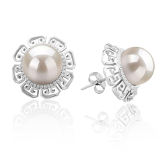Par de pendientes de perlas Perla de Agua Dulce de calidad AAAA de 9 a 10mm en color Blanco