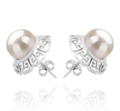 Par de pendientes de perlas Perla de Agua Dulce de calidad AAAA de 9 a 10mm en color Blanco