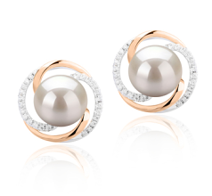 Par de pendientes de perlas Perla de Agua Dulce de calidad AAAA de 8 a 9mm en color Blanco