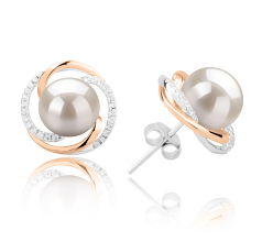 Par de pendientes de perlas Perla de Agua Dulce de calidad AAAA de 8 a 9mm en color Blanco