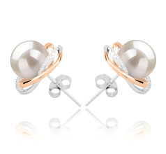 Par de pendientes de perlas Perla de Agua Dulce de calidad AAAA de 8 a 9mm en color Blanco